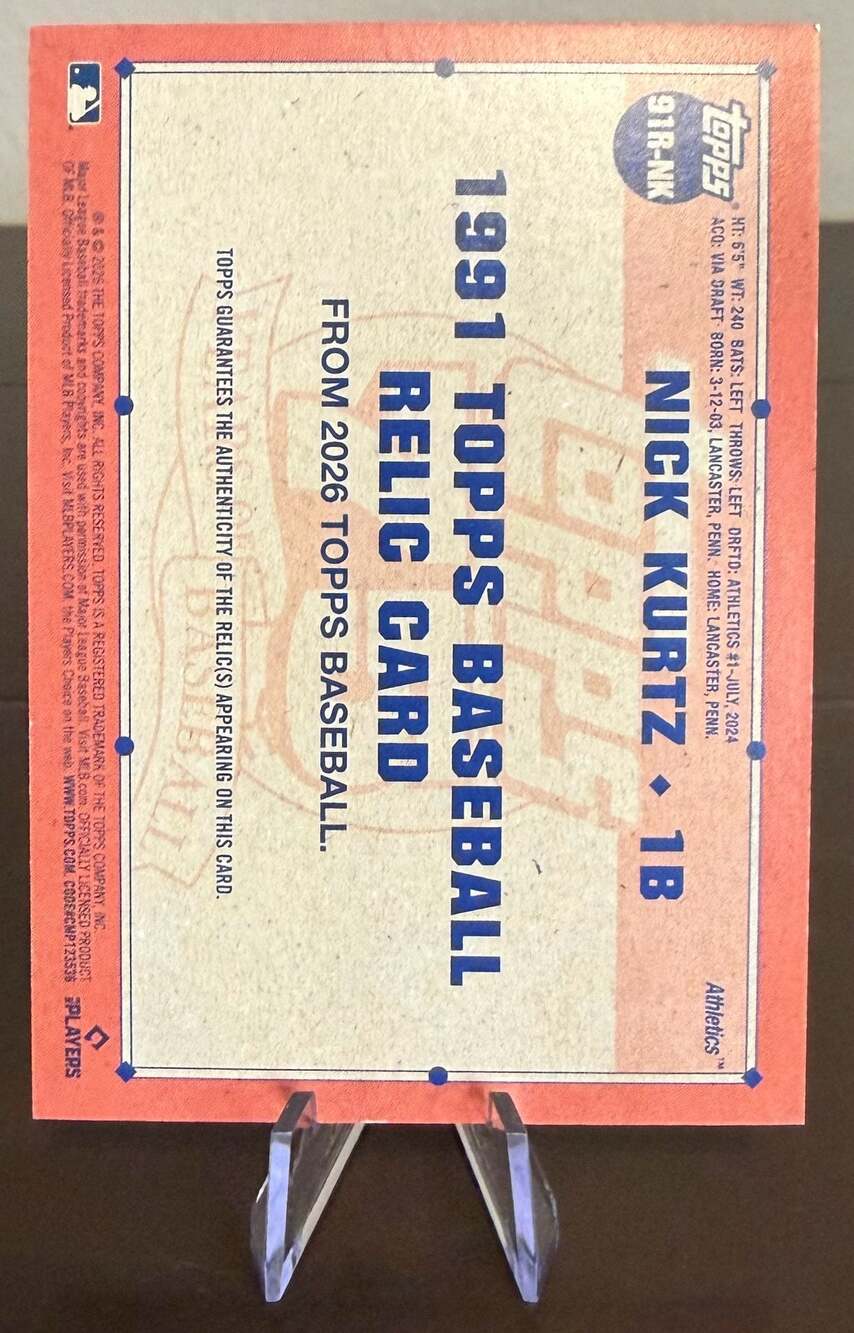 Nick Kurtz 2026 Topps Baseball 1991 Topps 35th Anniversary Relic #91R-NK - Picture 2 of 2